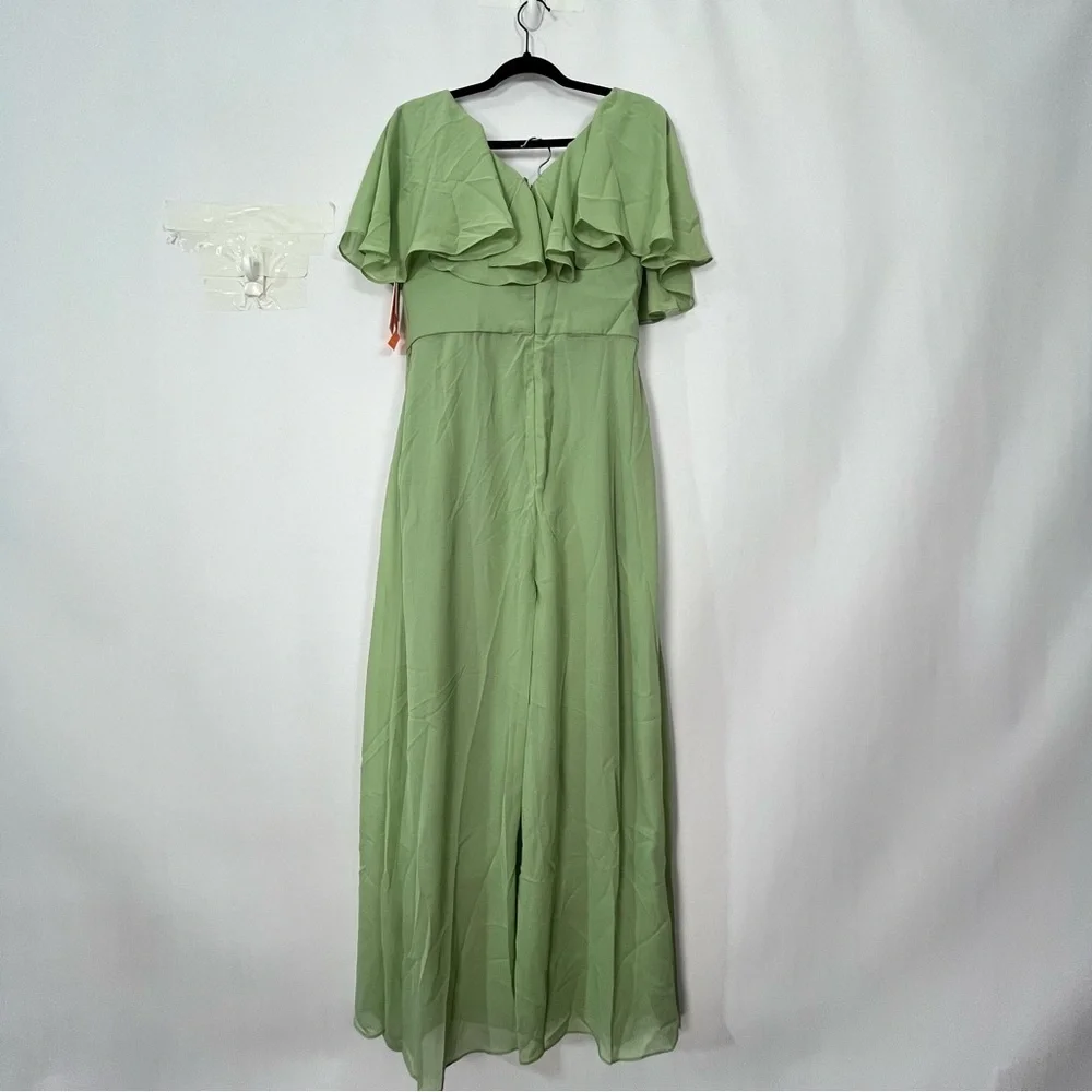 Women’s Jumpsuit Romper Pants suit Sage Green Ruffle Flutter Overlay Sz 12 NWT
